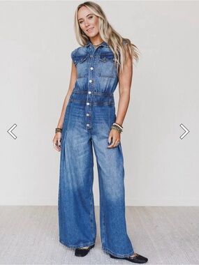 All Star Denim Jumpsuit - Medium Wash - Wide-Leg